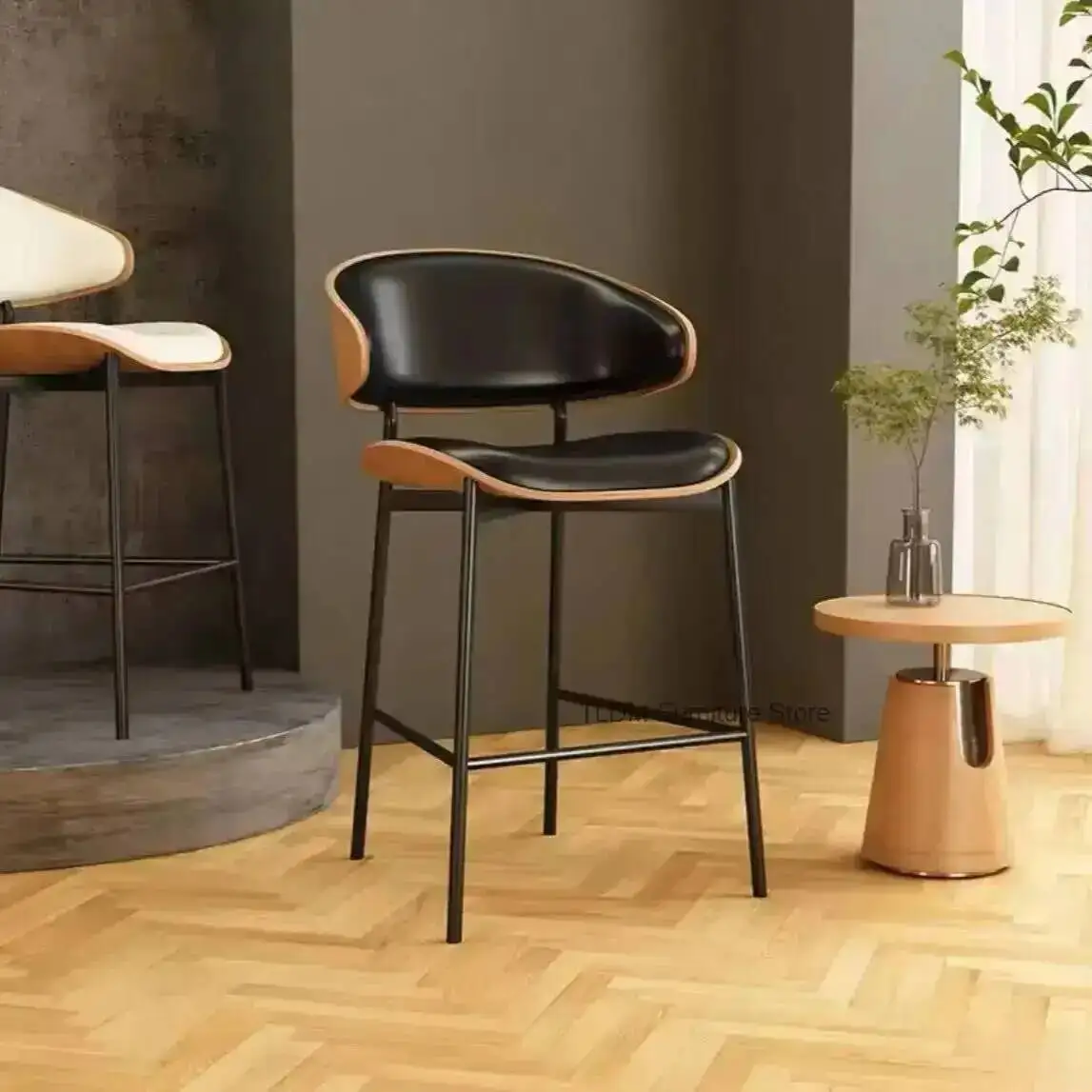 Leisure High Bar Simple Desk Backrest Bar Stool Front Light Luxury Chair Chairs Home Italian Restaurant Island Leisure Chairs