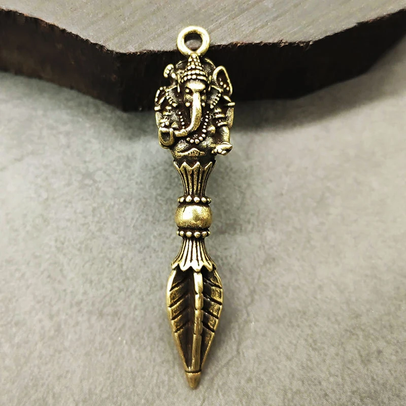 Pure Copper Elephant God of Wealth Vajry Pestle Pendant for Keychain Necklace