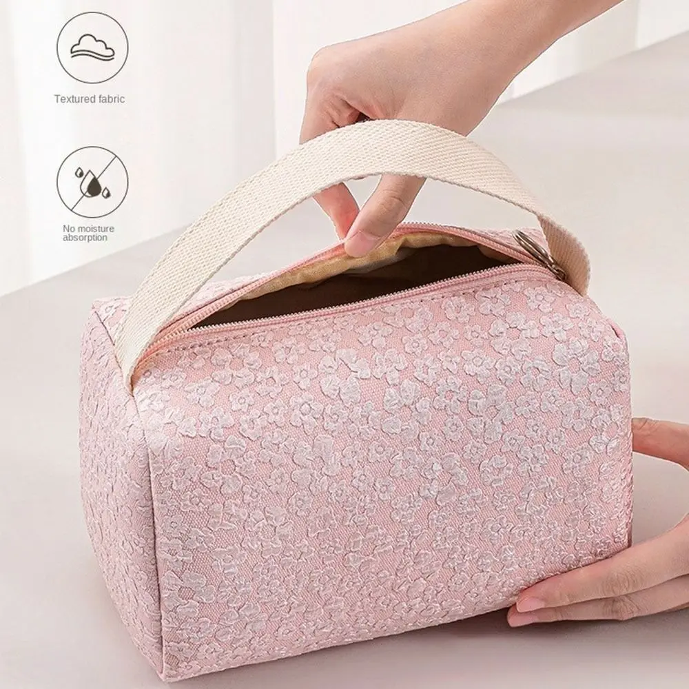 New Polyester Fiber Cosmetic Bag Large Capacity Candy Color Toiletries Bag Floral Zipper Travel Storage Bag Women