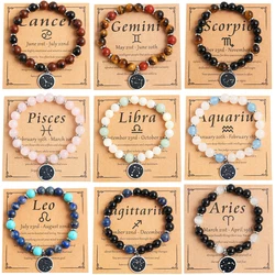 MHS.SUN Zodiac Handmade Natural Stone Tiger Eye/Carnelian Beads Bracelet 12 Constellation Charm Birthday Jewelry For Women Men