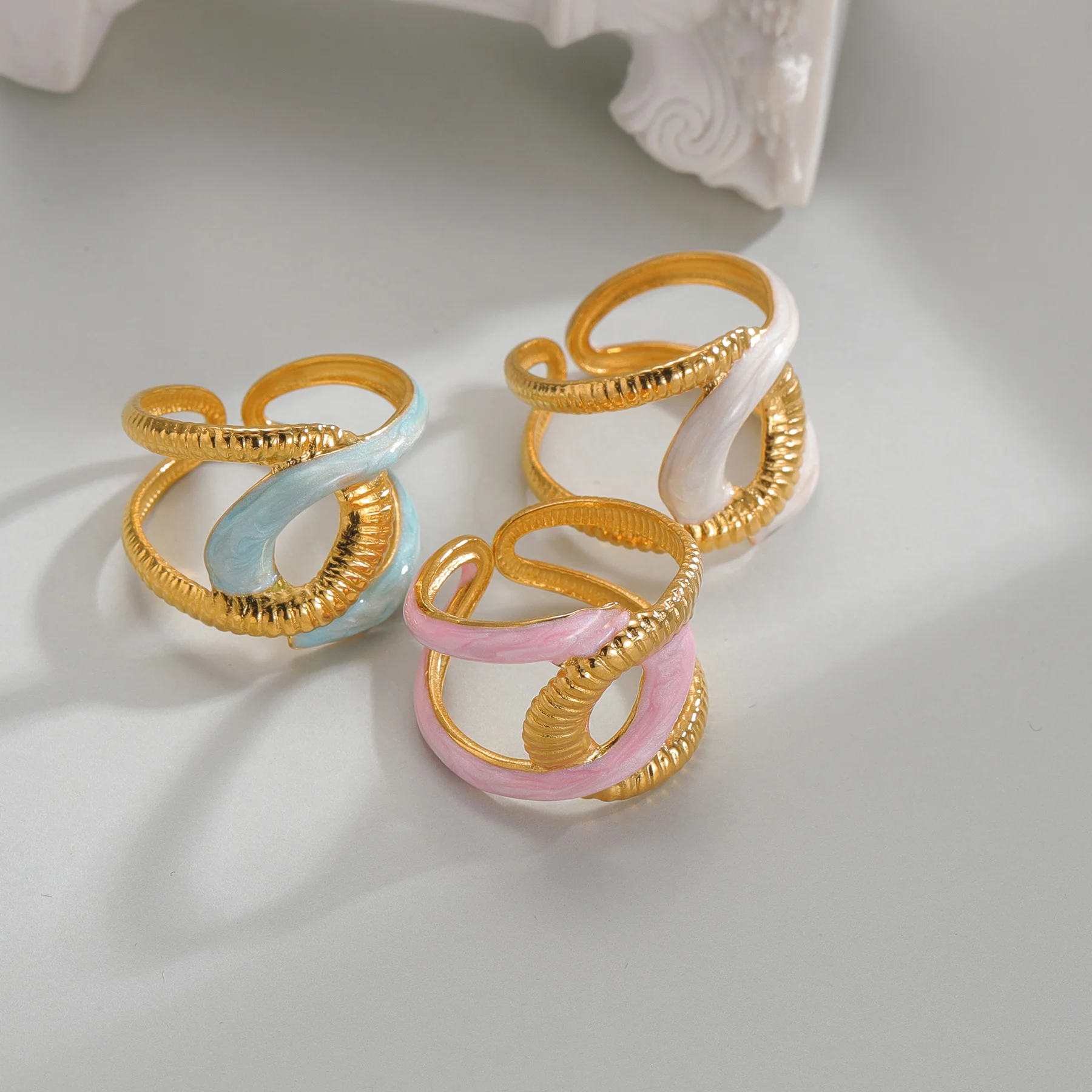 Freeteeme Trendy Oil Dripping New Rings for Women Accesories Stainless Steel Adjustable Gold Plated Rings for You Jewelry Gift