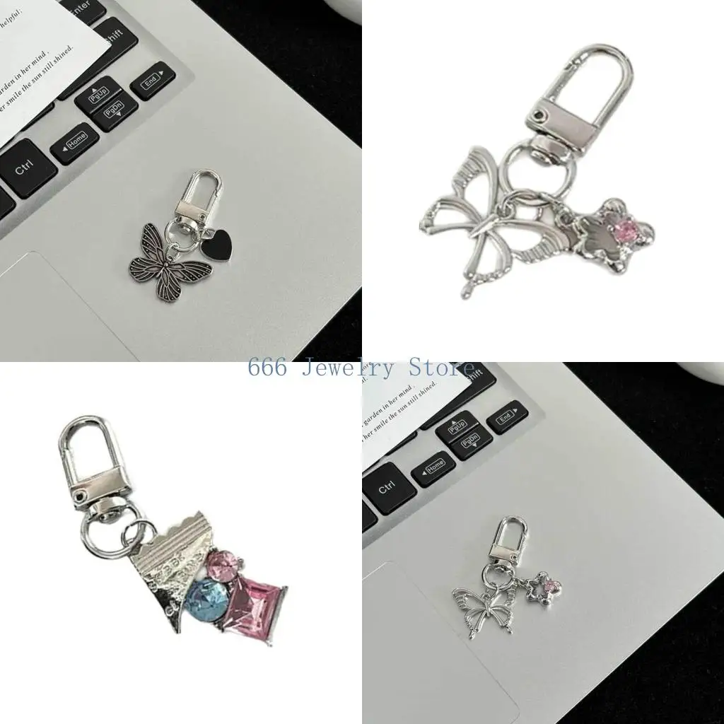 F2TD Alloy Pendant Keychain Rainbow Color Keychains Colorful Bag Charm Decoration Hip-Hop Punk Style Key Rings Phone Chain