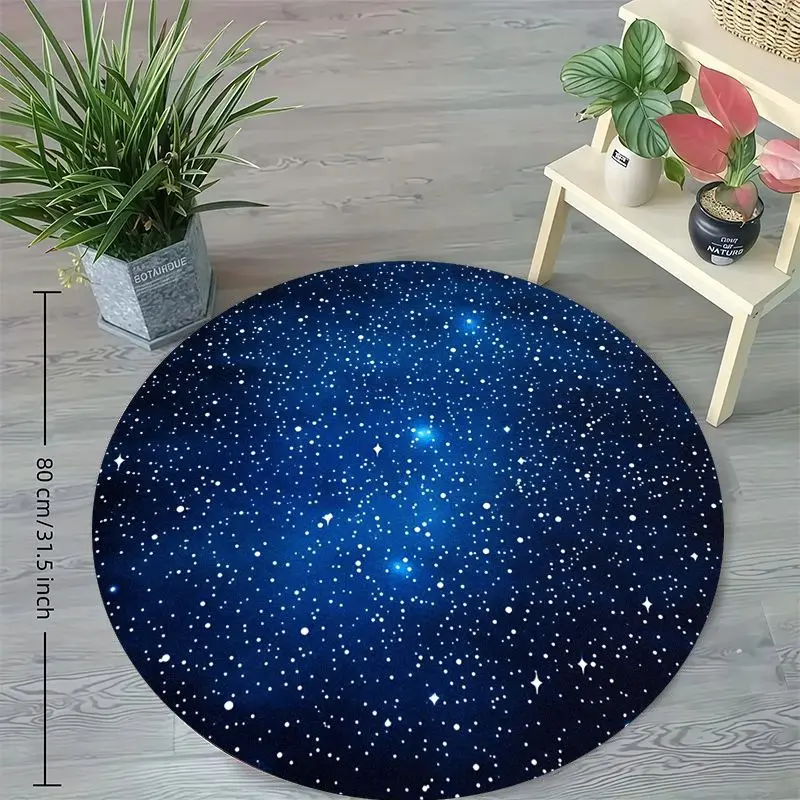 Starry Night Sky Round Rug Galaxy Design Flannel Floor Mat Space Enthusiasts Home Decor Soft Non Slip Washable Area Cosmic Theme