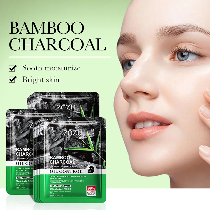 10pcs Bamboo Charcoal Oil-Control Facial Mask Deep Cleaning Blackhead Removal Moisturizing Brighten Skin Care Sheet Face Mask