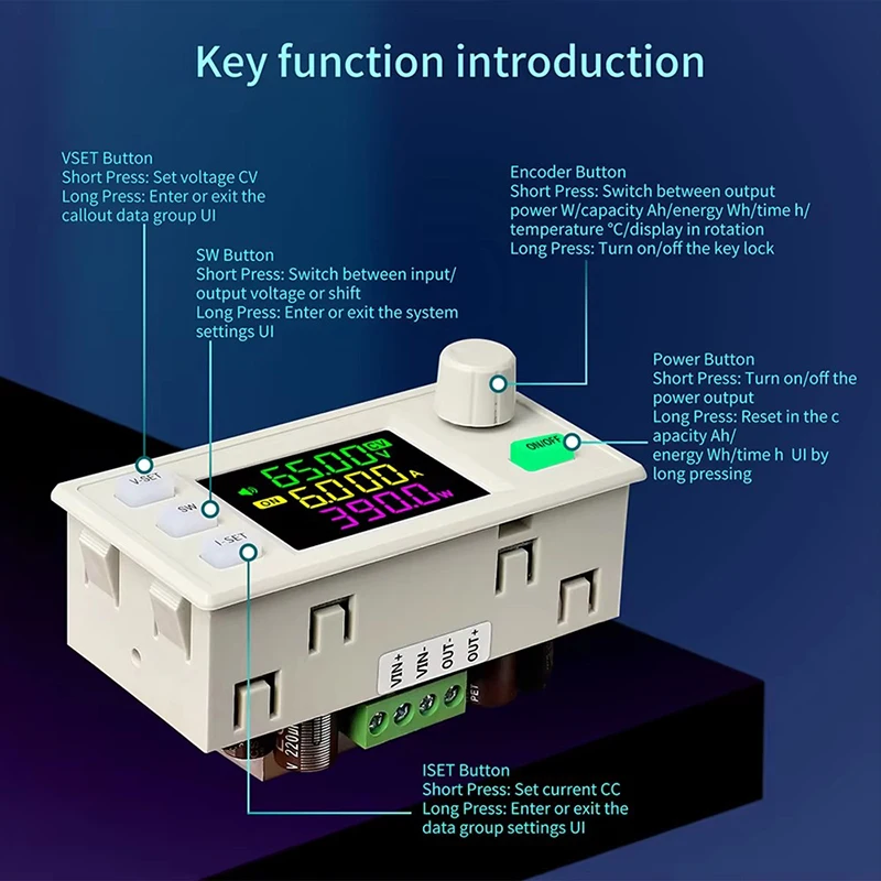 XY6509X CNC Adjustable DC Buck-Boost Power Supply 65V 9A 585W CC/CV/CW with VA Color LCD, Modbus & MPPT Support