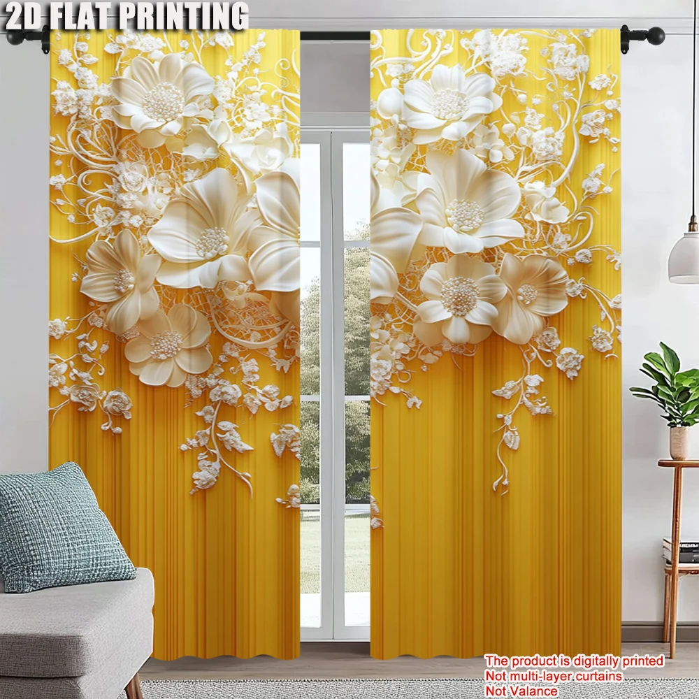 

2Pcs Elegant Floral Print Window Curtains Contemporary Style Machine Washable Polyester Material Versatile Decor For Various