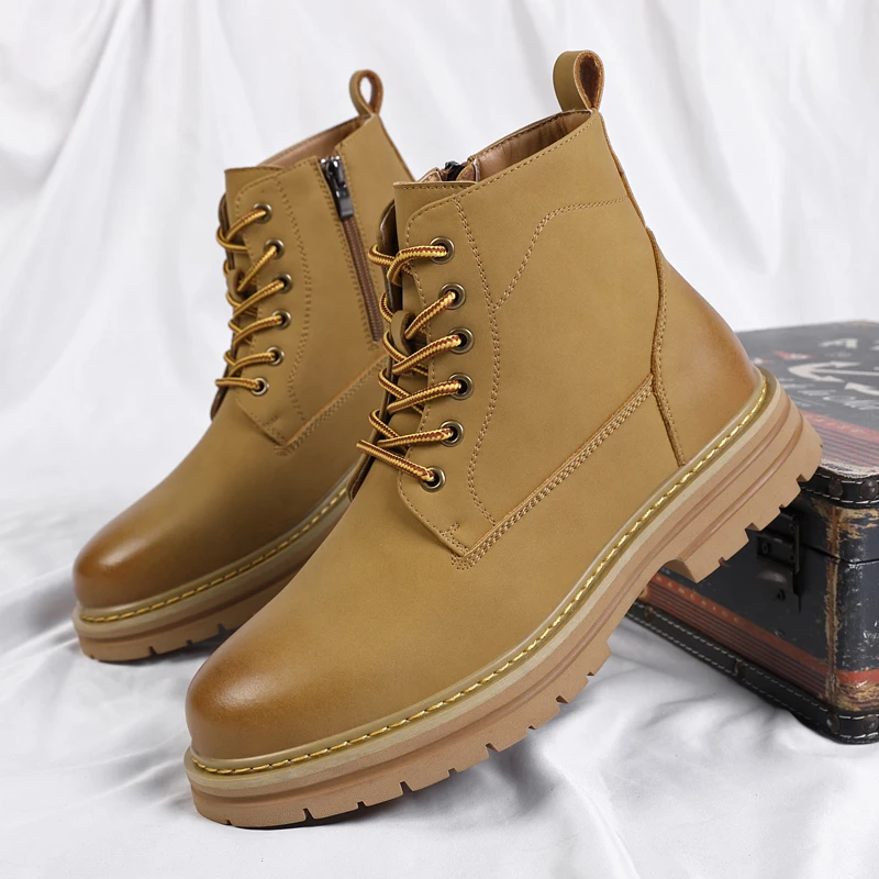 الأوروبية الأمريكية الخريف الشتاء جديد الرجال أحذية عالية أعلى سميكة وحيد مقاومة للاهتراء بسيطة الشباب المألوف دراجة نارية الأحذية #2