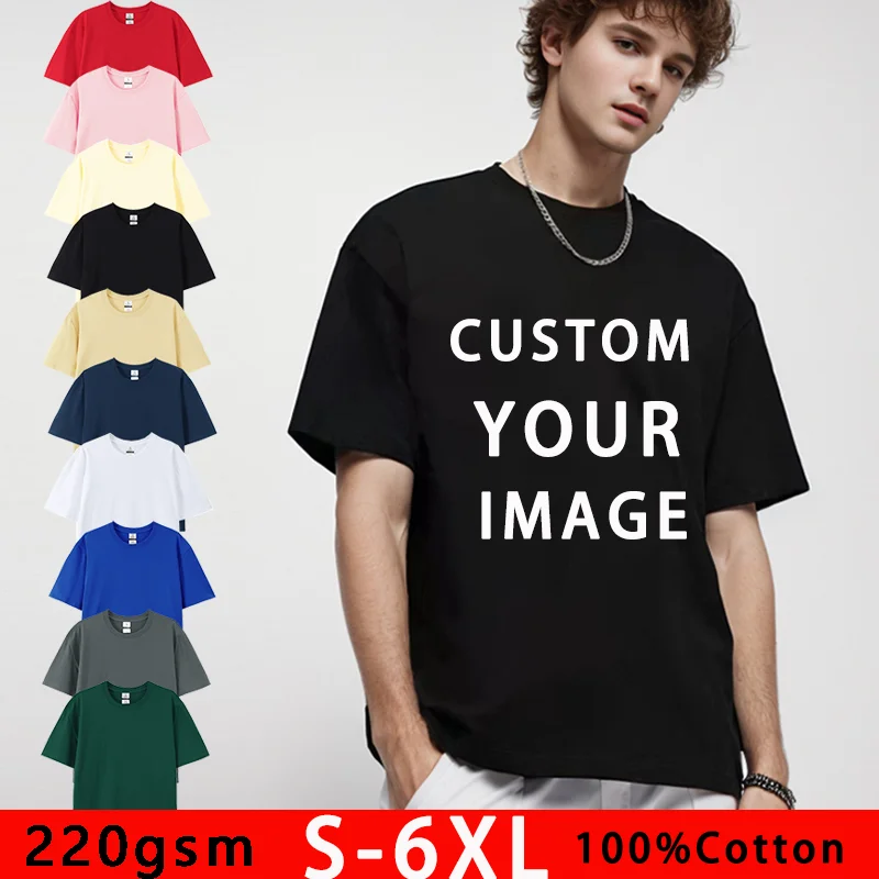 100% Cotton Plus Size 6XL Custom Image T Shirts 2024 Summer Casual Short Sleeve  Male And Female Couple T-Shirt Top