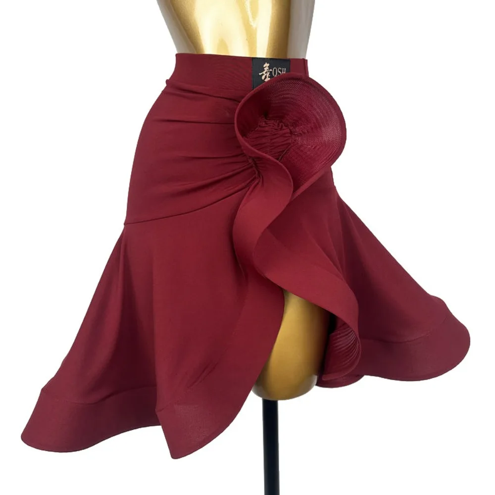 Customized Adult Latin Dance Dancewear Black Red Irregular Skirt For Women Practice Clothes Chacha Rumba Dance Training Clothing