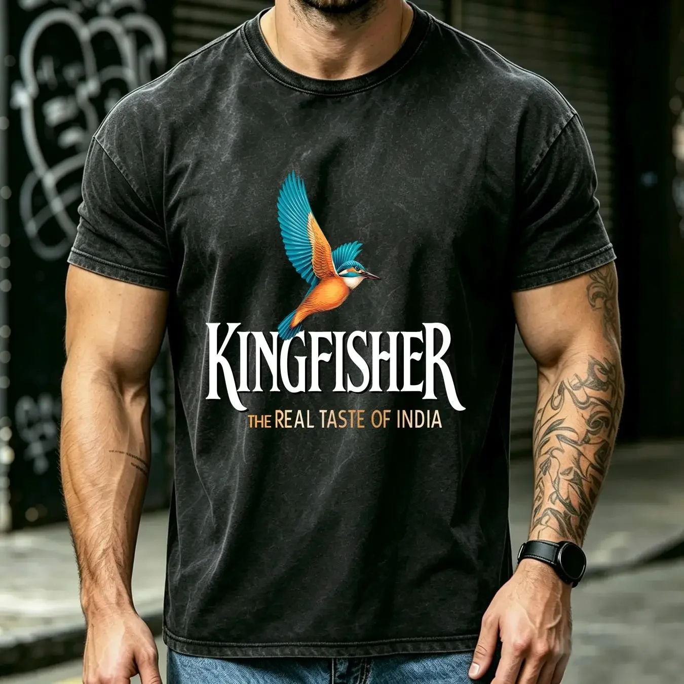 washed T Shirt Kingfisher Indian Beer Drink Alcohol long sleeves vintage Washed Slightly Stylish Unisex designer clothes