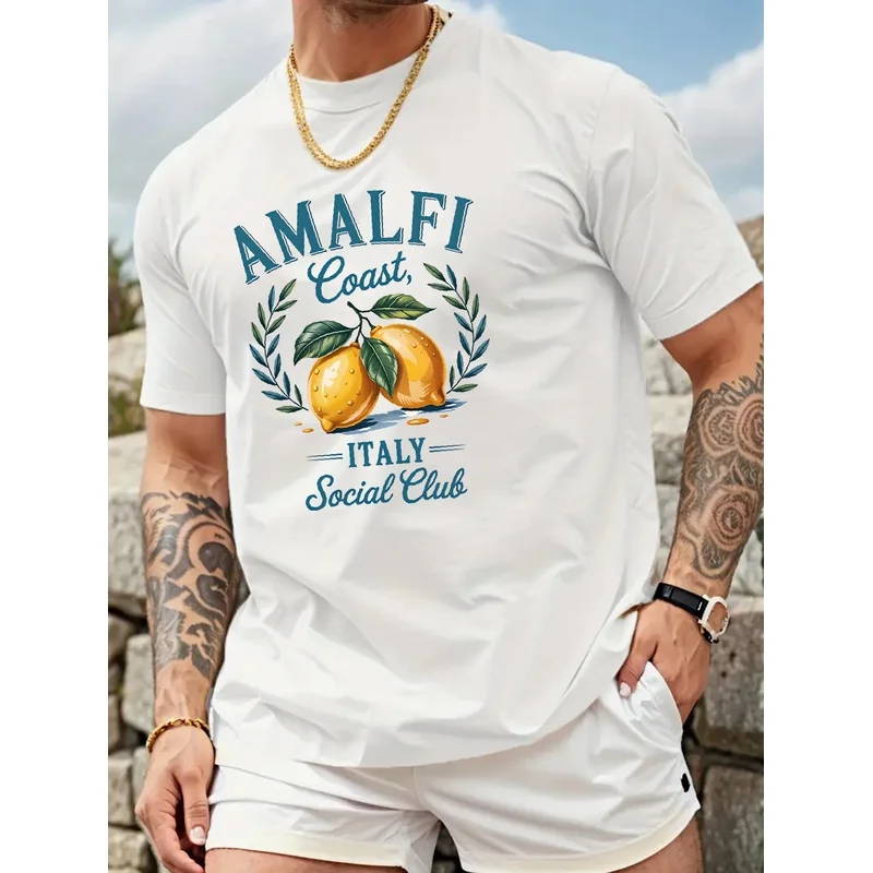Men'S Fashion Printed T-Shirt, Men'S Weaamalfi Coast Italy Lemon Pattern Top, Suitable for everyday wear