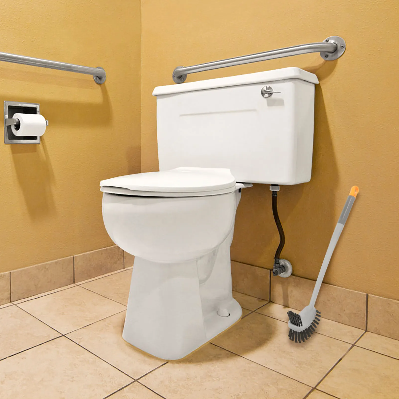 Long Handle Toilet Brush Bathroom Cleaning Tool Soft Bristle Toilet Bowl Scrubber Wall Mounted Space Saving Design