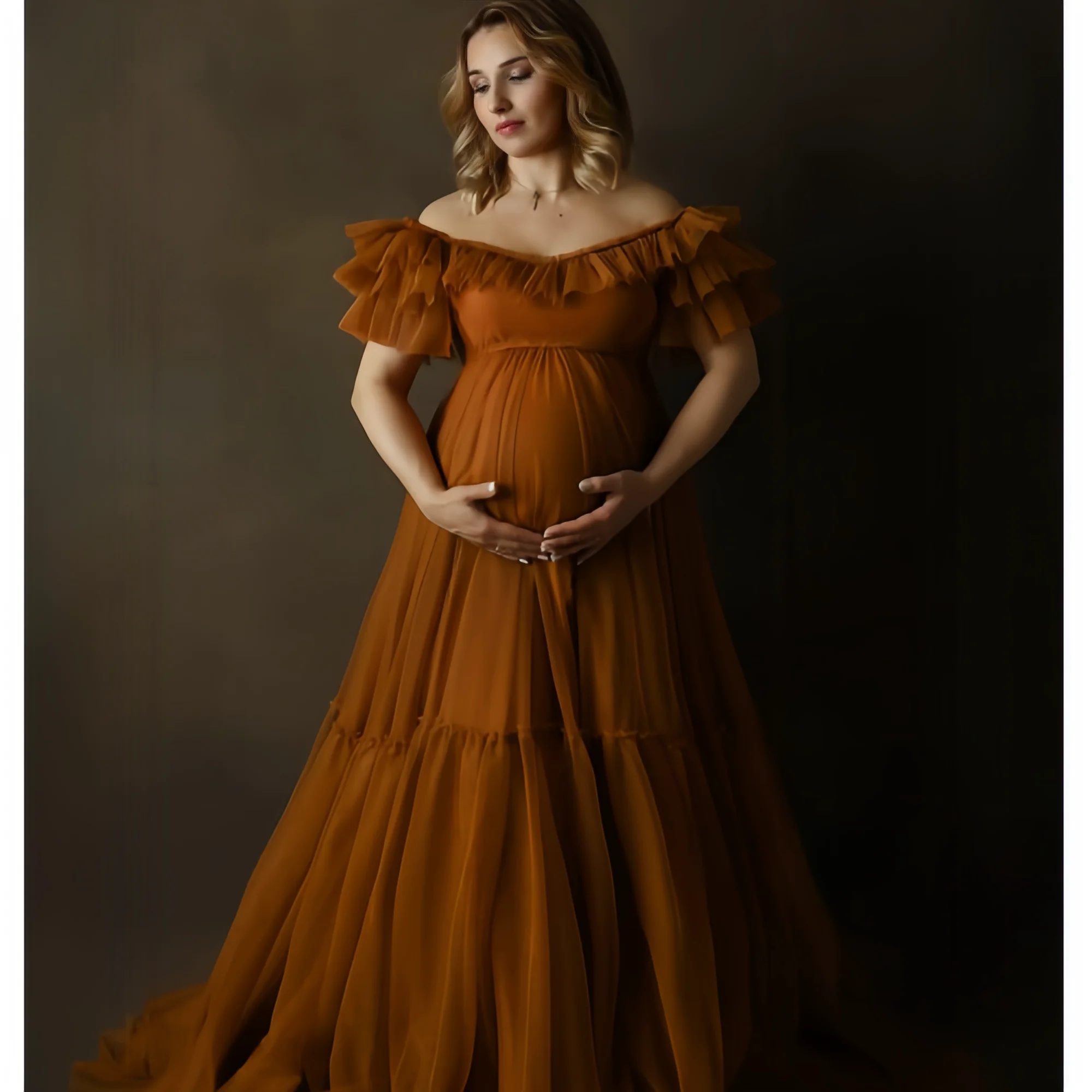 

Elegant Maternity Gowns for Women A Line Empire Vestidos for Photo Shoot Dressing Short Sleeves Babyshower Bathrobe Gowns