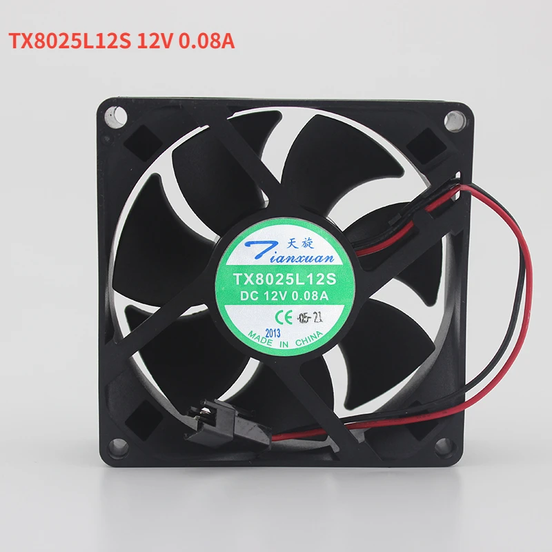 Ventilador silencioso do inversor, TX8025L12S, 12V, 0.08A, 8025, 8cm, Novo