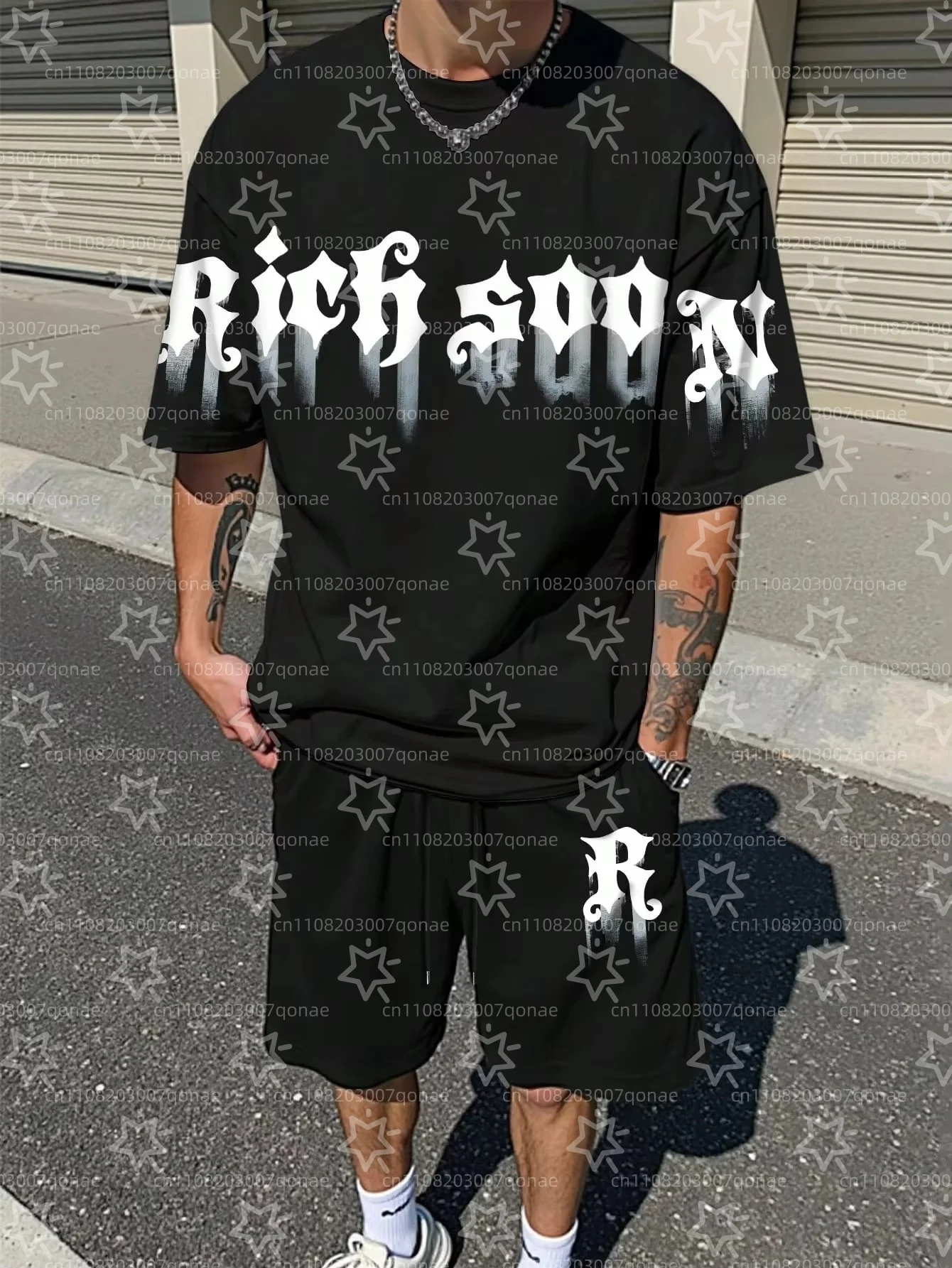 

Letter Printed Men's Spring and Summer Two Pieces Set Casual Round Neck Short Sleeve T-shirt Shorts Sport Suit Print Clothing