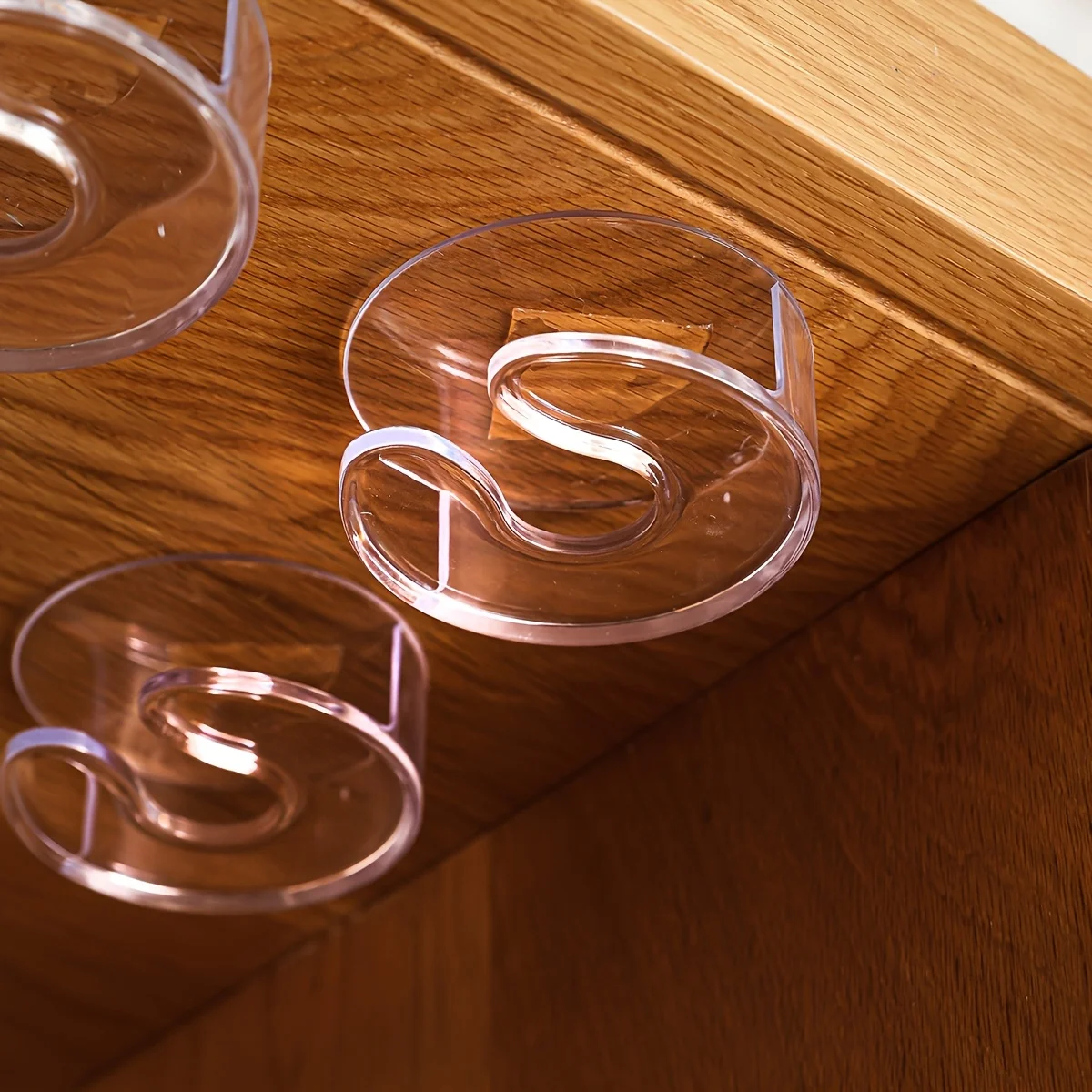 1pc Clear Under-Cabinet Hanging Wine Glass Rack, Drill-Free No-Screw Upside-Down Goblet Storage Organizer