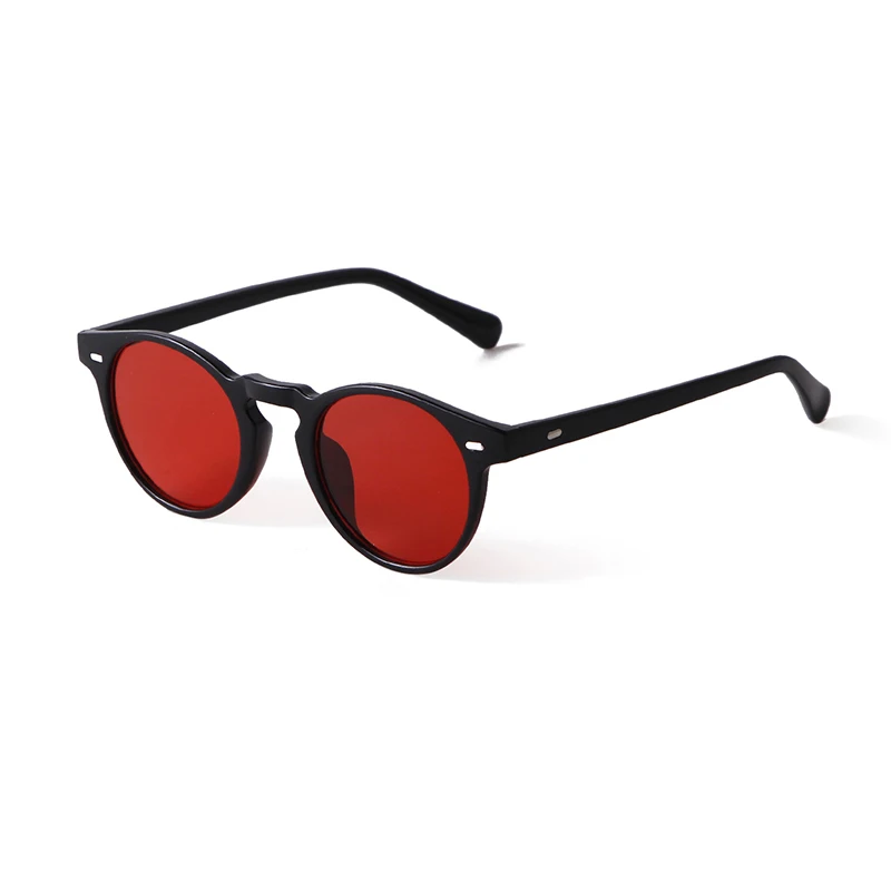 موضة جديدة بسيطة مستديرة النظارات الشمسية الإطار الأسود ظلال النظارات النساء دائرة الأصفر عدسة نظارات الشمس موضة السفر الشاطئ الإناث