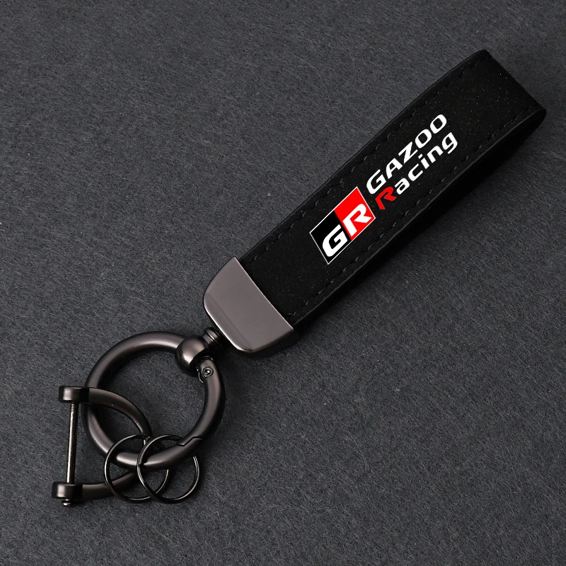 Suede Leather Car Rings Keychain Zinc Alloy Keyring For Toyota GR GAZOO RACING Toyota Yaris Hilux Corolla Prius Auto Accessories