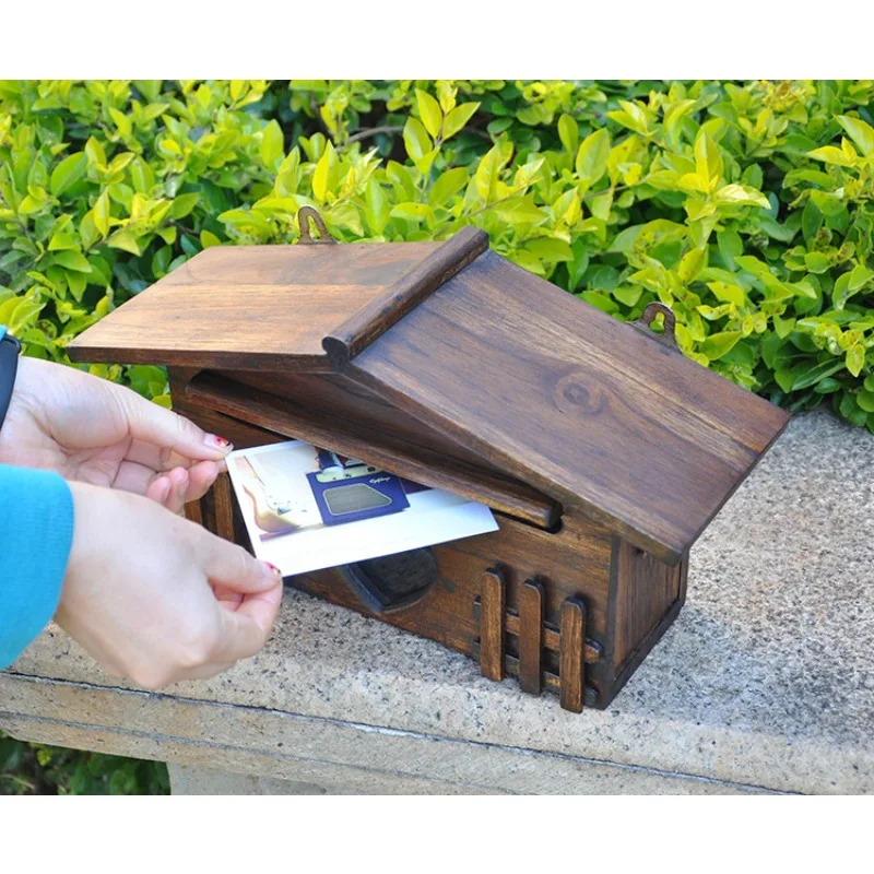 

Waterproof Outdoor Mailbox - Rustic European Wooden Donation Box for Villas and Garden Storage Solutions Mailbox Outdoor