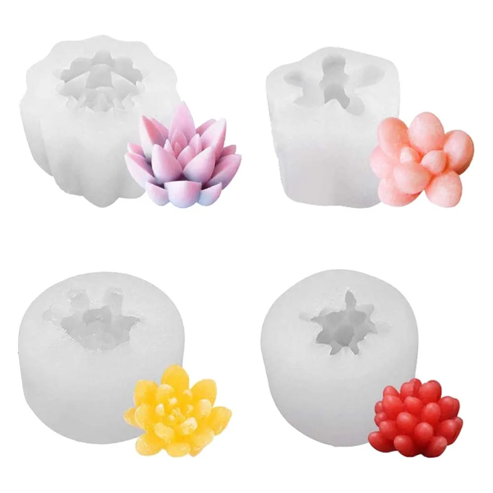 4 Pcs Candle Silicone Molds Succulent Plants Mould Resin Casting Molds for Making DIY Candle Soap and Epoxy Resin Crafts