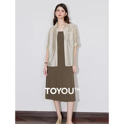 TOYOUTH Women Two Pieces Sets 2024 Autumn Elegant Fashion Matching Sets Blouse Dress Outfits Suit