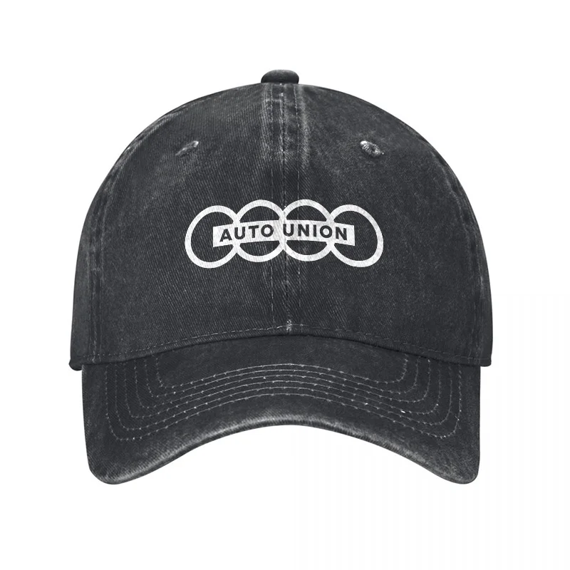 Czapka baseballowa AUTO UNION z efektem sprania, klasyczny wzór czterech pierścieni, styl vintage, regulowany rozmiar, unisex