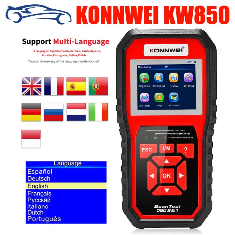 KONNWEI OBD2 KW850 Car OBD 2 Scanner Professional Scanner Diagnostic Tools OBD2 Check Engine Check Automotive Code Reader