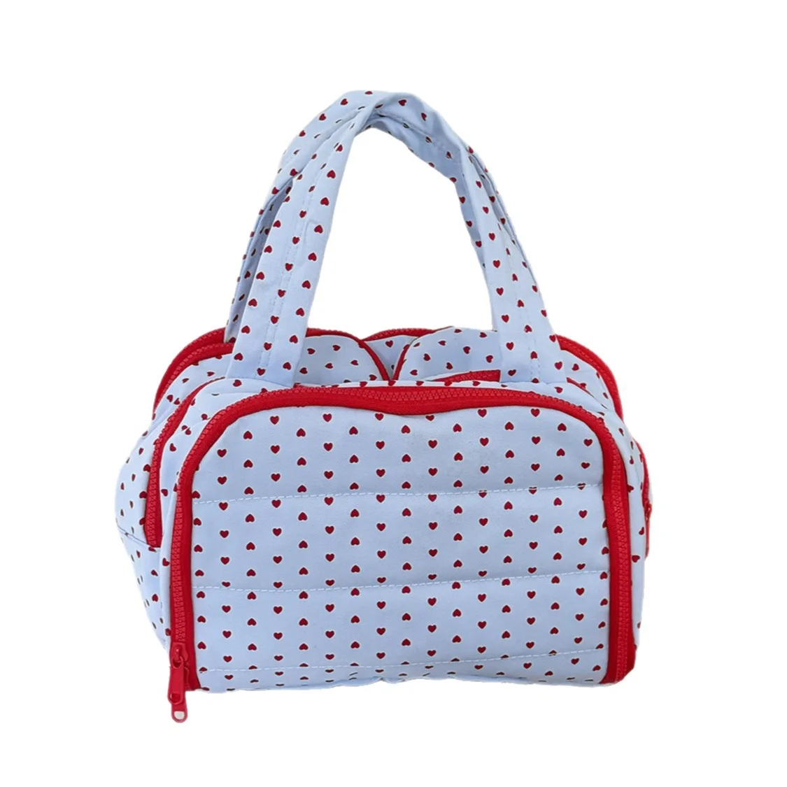 YT Cute little heart-shaped quilted handbag, large-capacity partitioned makeup bag, multi-compartment travel toiletry organizer