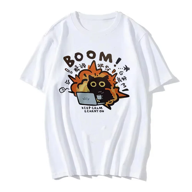 90s Women T Shirt Korean Version Cartoon Cat Group Printed T-Shirt Casual Short Sleeve Couples T-Shirt Funny Cat Streetwear image 3