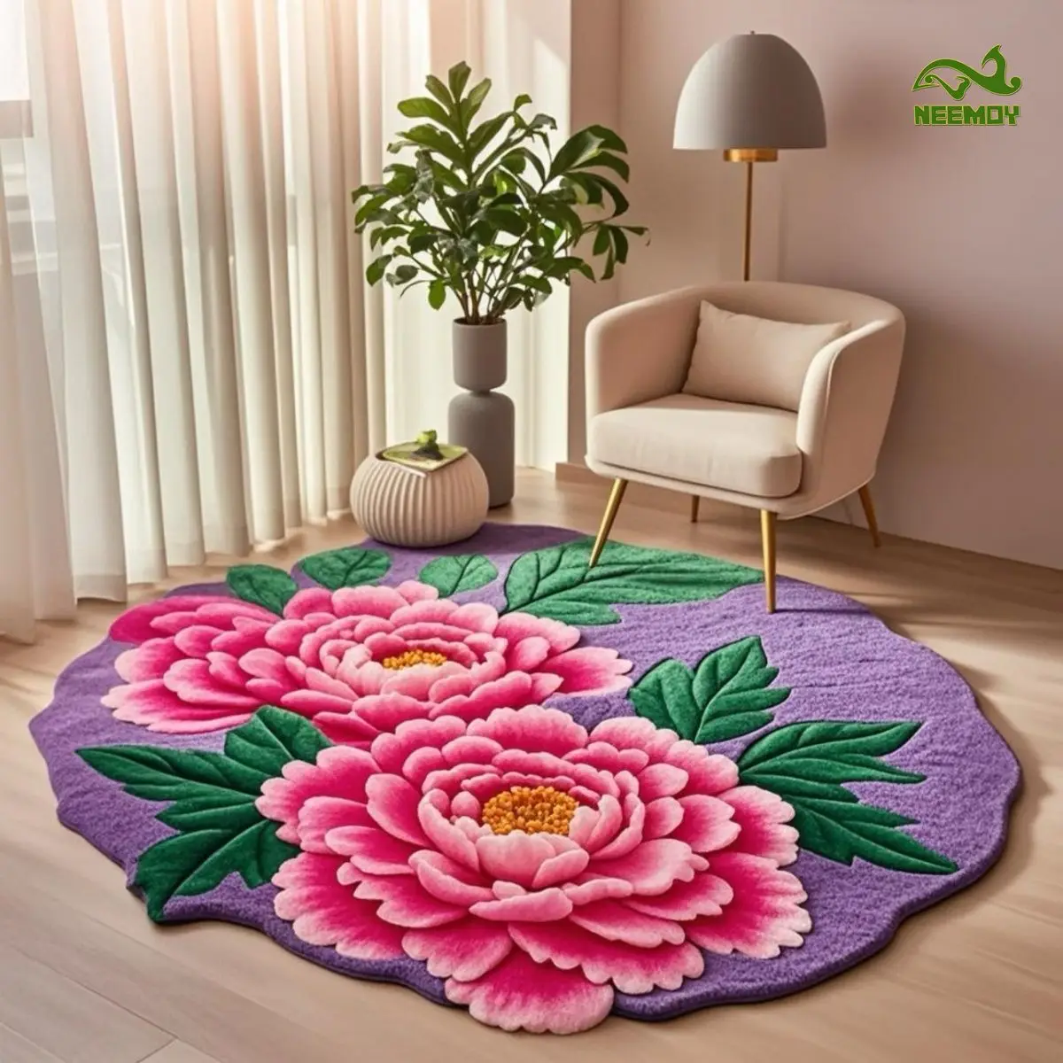 Crystal velvet carpet three-dimensional Chinese peony flower shaped bedside bathroom floor mat home anti pollution anti slip mat