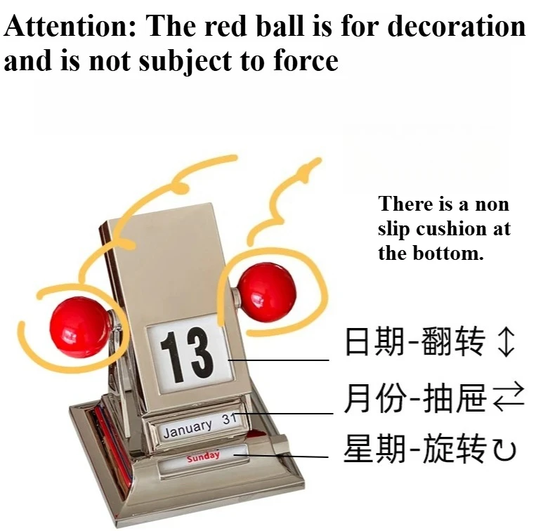Creative Red Ball Alloy Manual Flipping Mechanical Desk Calendar Decompression Perpetual Calendar Gift