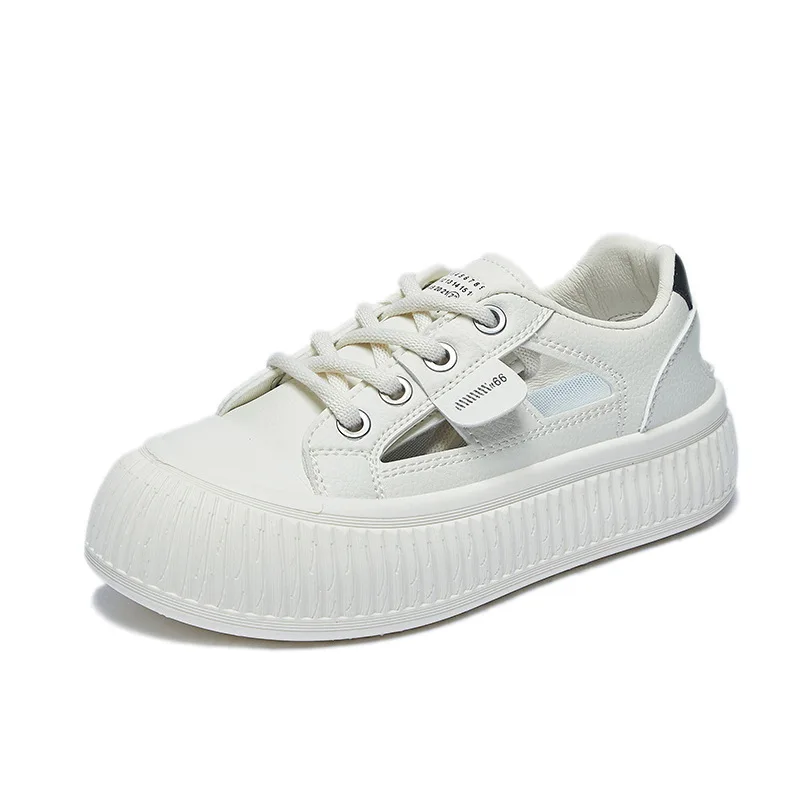 

Women's Fashion Cut-out Sneakers Summer Breathable Thick Sole Casual Shoes for Students Solid Color Casual White Shoes Female