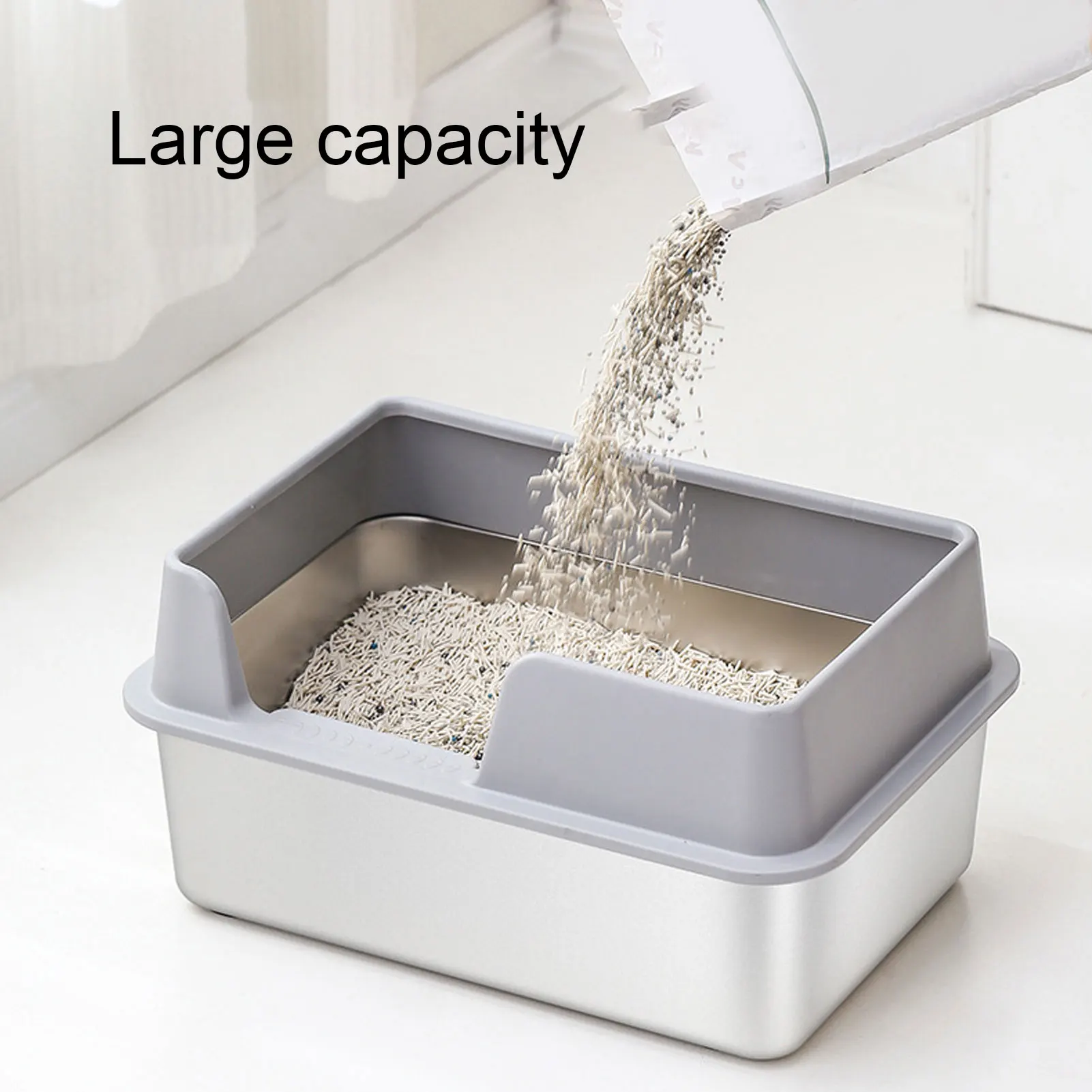 Lettiera chiusa con lati alti a parete Lettiera versatile in acciaio inossidabile con ingresso laterale antispruzzo per gatti di piccola taglia media