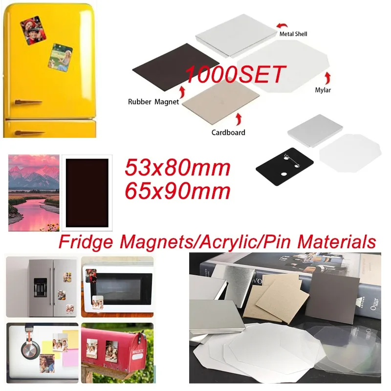

1000 Sets of 80x53mm/65x90mm Rectangular Refrigerator Magnet Acrylic Pin Material DIY Supplies for Home Machine Not Included