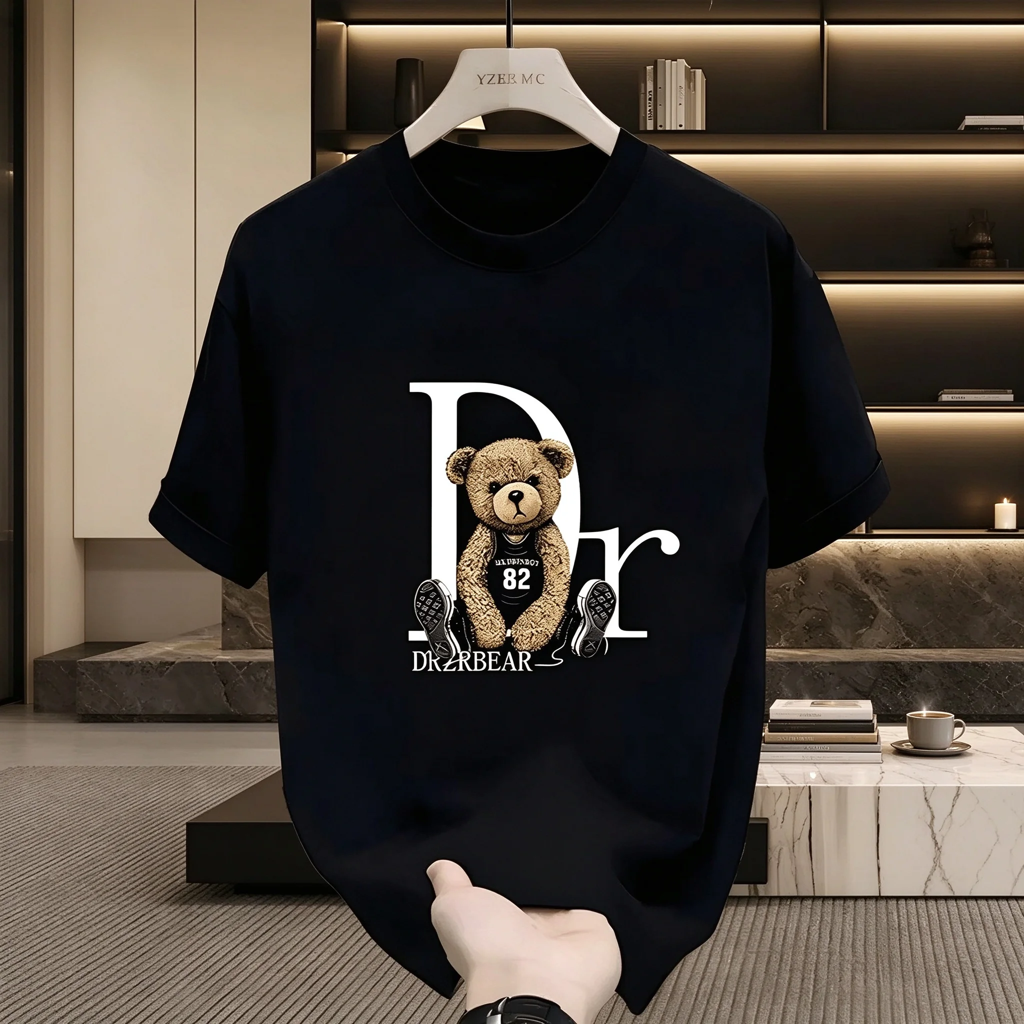 2026Spring Summer New Teddy Bear Print T Shirt Men Women Cotton Oversized Short Sleeve Casual Loose Luxury Trendy Unisex Top Tee