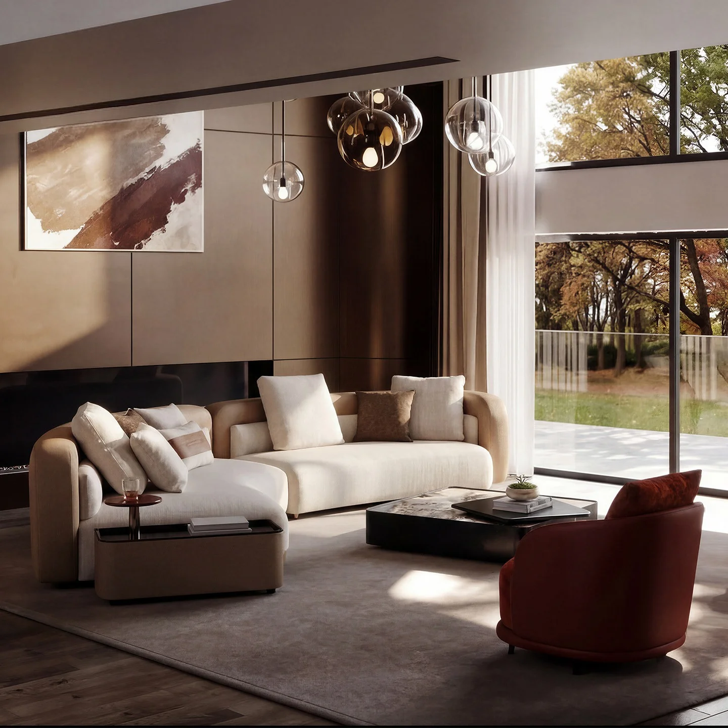 *Luxury Arc Fabric Combination Villa Sofa Modern Fashion Combination Module Leather+Fabric Arc Sofa Irregular Design New Sofa