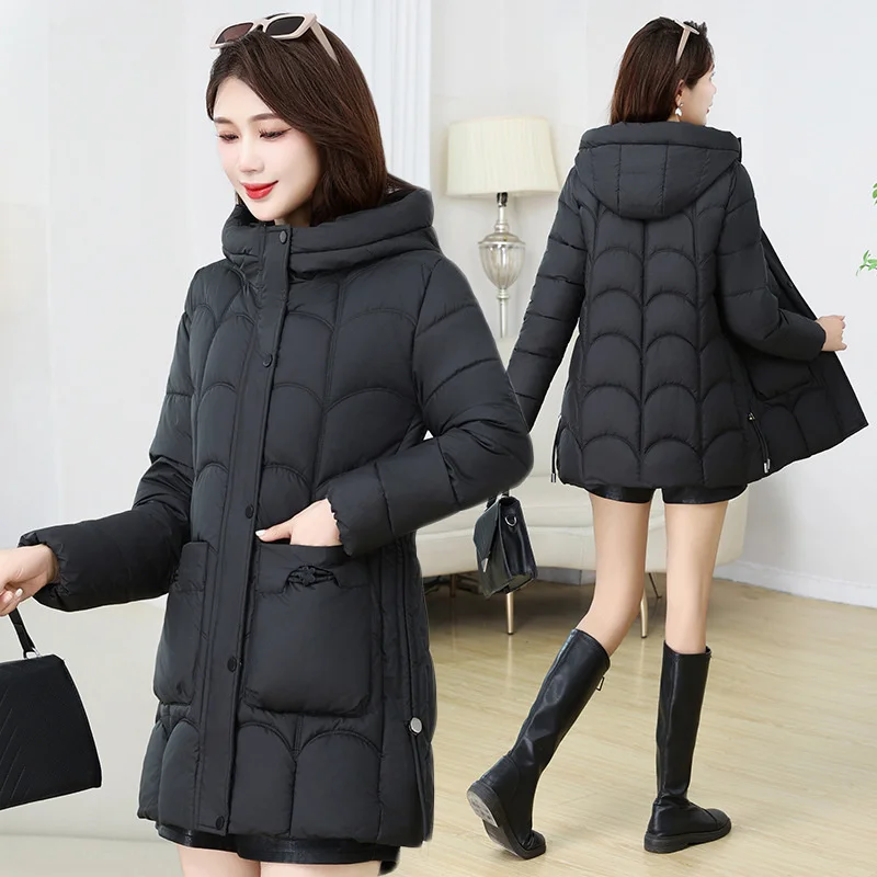 Parkas Women Hooded Winter Jacket 2024New Korean Thicke Down Cotton Clothes Middle-Aged Female Coat Mother Warm Mid Long Outwear