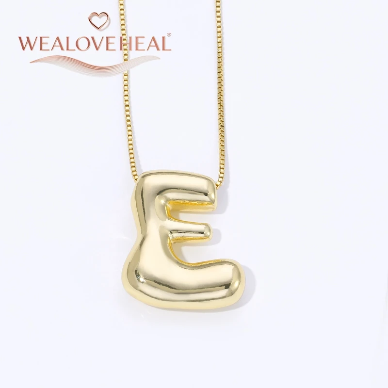 lange kette，halsketten herren，muttertagsgeschenk，schmuck frauen，halskette，18K Vergoldete Messing A-Z Ballon-Buchstaben-Halskette, Puff-Buchstaben-Anhänger, Klobiger Glänzender Personalisierter Namens-Alphabet-Schmuck – Detail 23