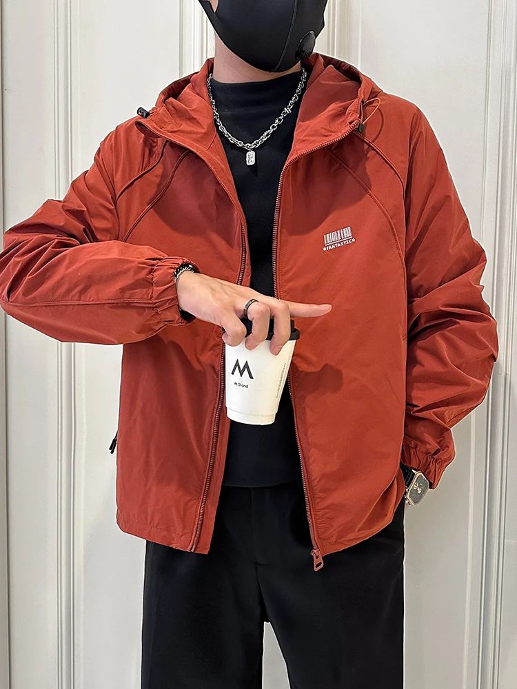 

Casual Hooded Jaet Men's Spring Autumn Versatile Sli Leisure Outerwear Zipper Decoration Windproof Polyester Fabric