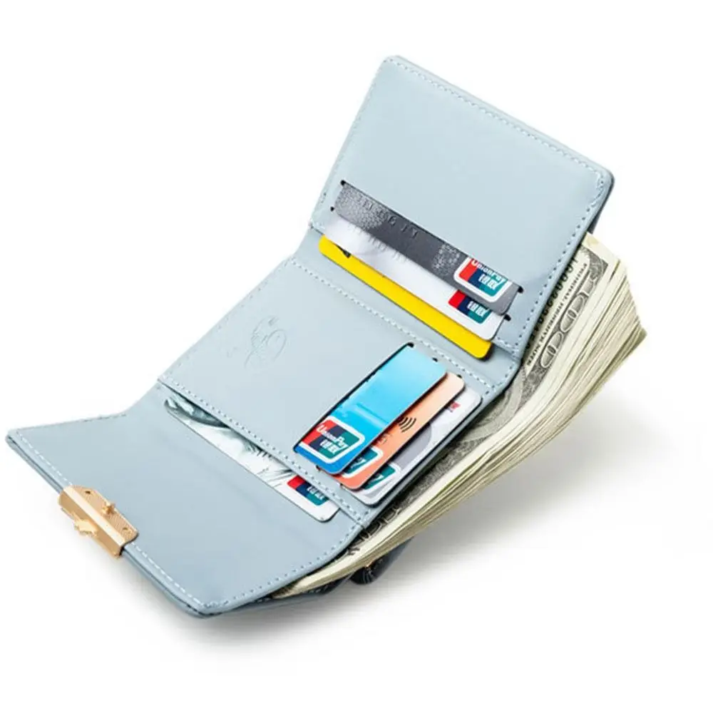 Portable PU Leather Short Wallet Multi-functional Hardware Buckle ID Card Holder Fold Coin Purse Japan Style