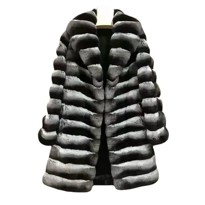 Rex Rabbit Fur Imitation Fur Coat for Women\'s Winter Warmth Insulation Mink Fur Coat Casual Medium Length Thick Trench Jacket