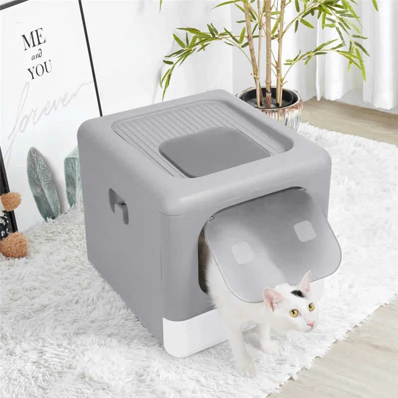 

Foldable Plastic Large Enclosed Cat Litter Box with Odor Control and Splash Proof Design