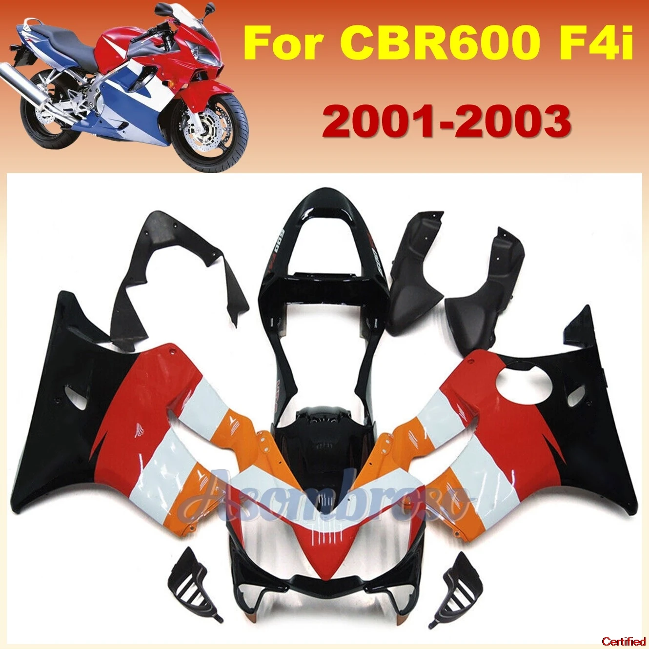 Moto fairing kit For CBR600F4i 2001 2002 2003 Chinese Factory OEM Cheap ABS Fairings Orange red black white