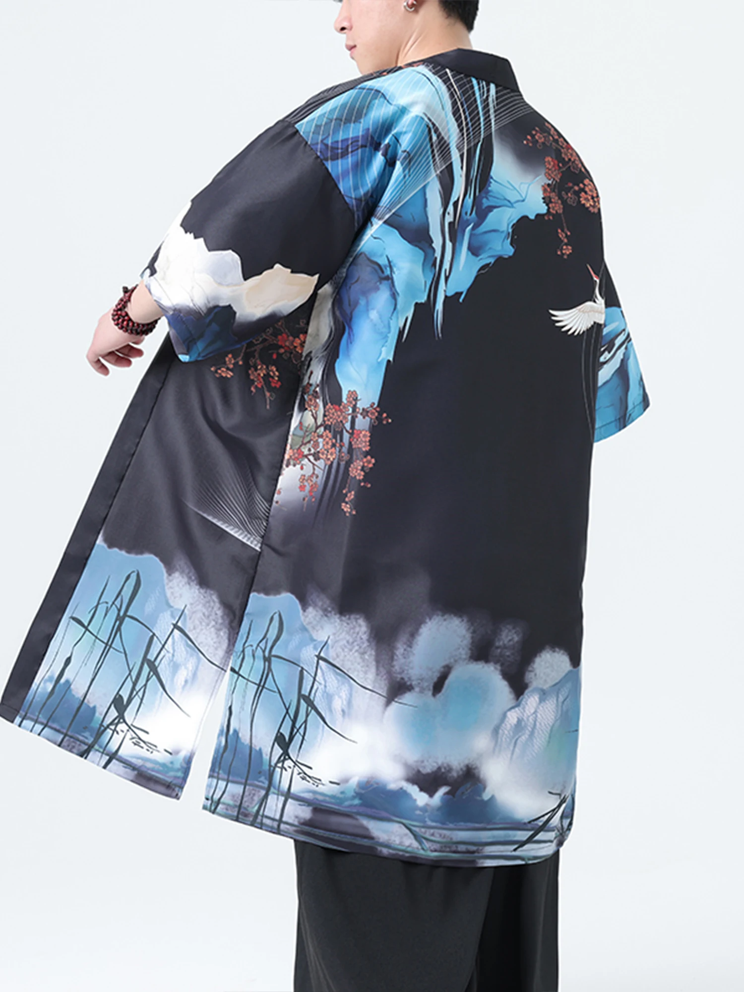 

New Summer Men's Hanfu Open Cardigan Wrap Loose Long Thin Windbreaker Outerwear Polyester Fabric Youth ular Casual irt