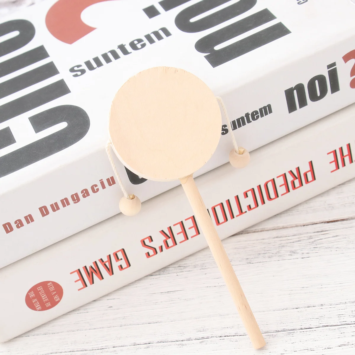 7Pcs DIY Wooden Rattle Drum Unfinished Design Shaking Plaything Eco-Friendly Safe Wood Polished Smooth Hand Carry