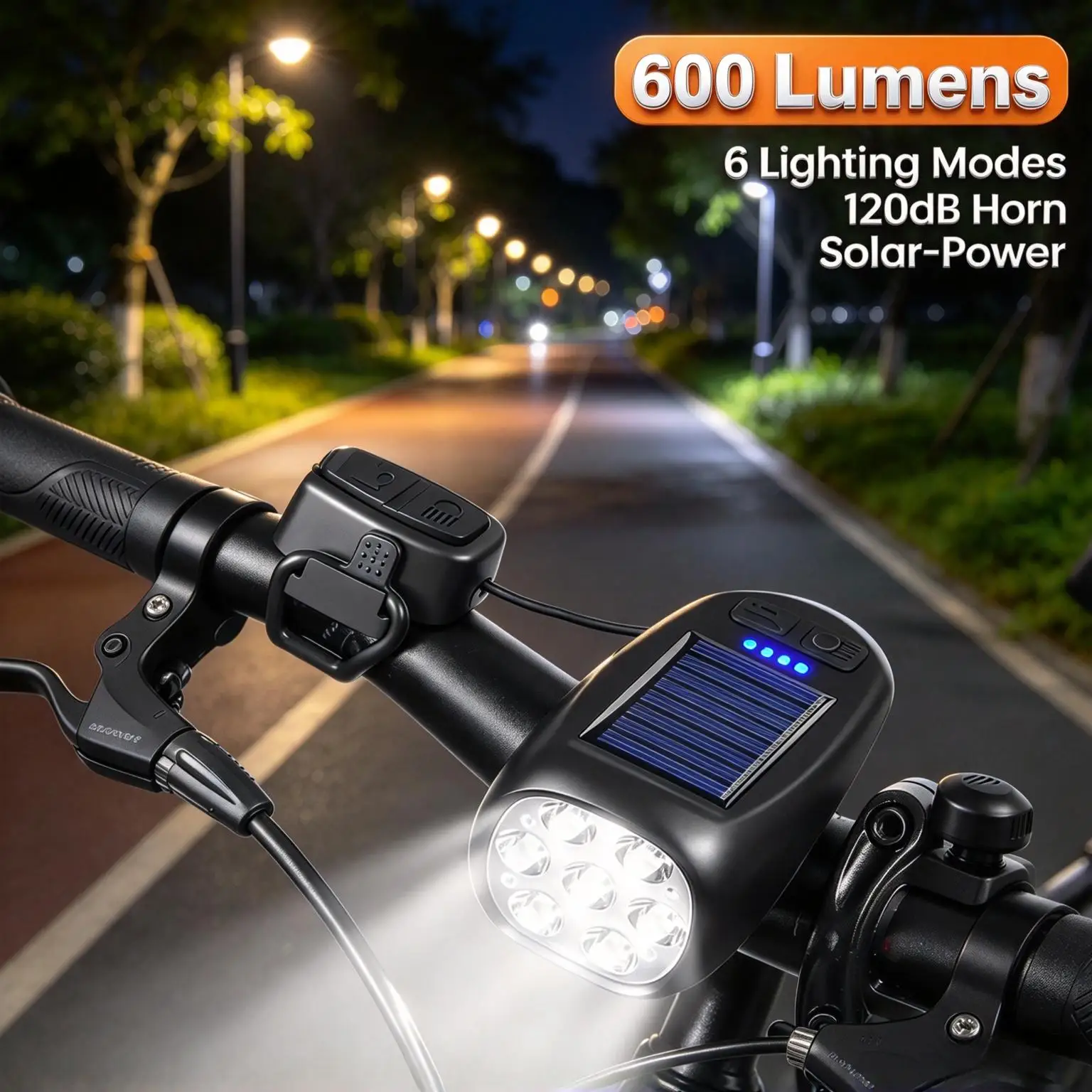 Solar Powered Bike Light with Horn USB Rechargeable Super Bright LED Front Headlight MTB Road Bicycle Flashlight Cycling Gear