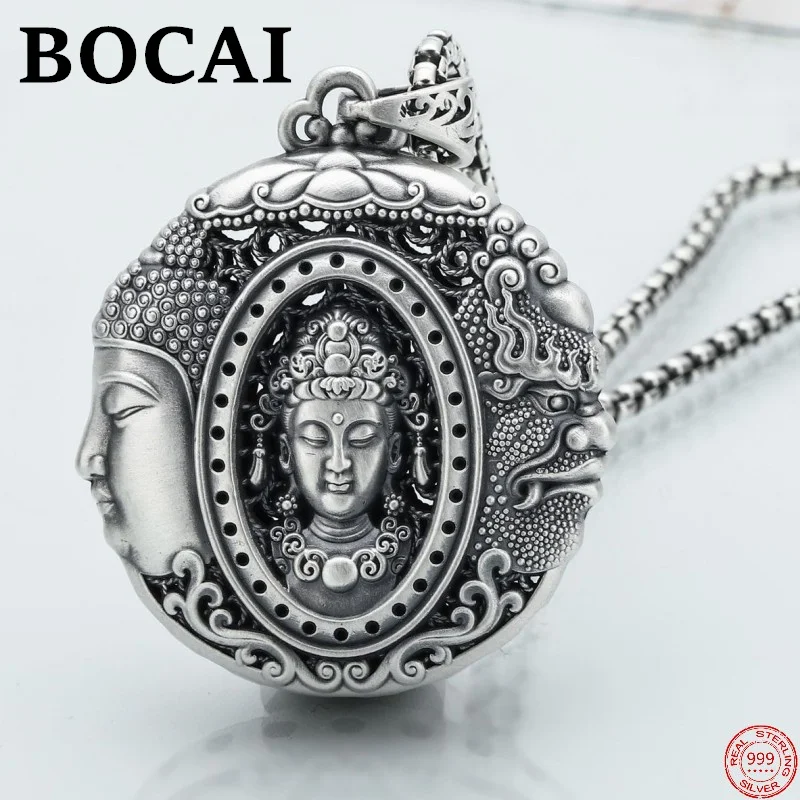 

BOCAI S999 Sterling Silver Pendant Hollow Jewelry Between Buddha And Devil Pure Argentum Patron Saint Amulet For Men Ans Women