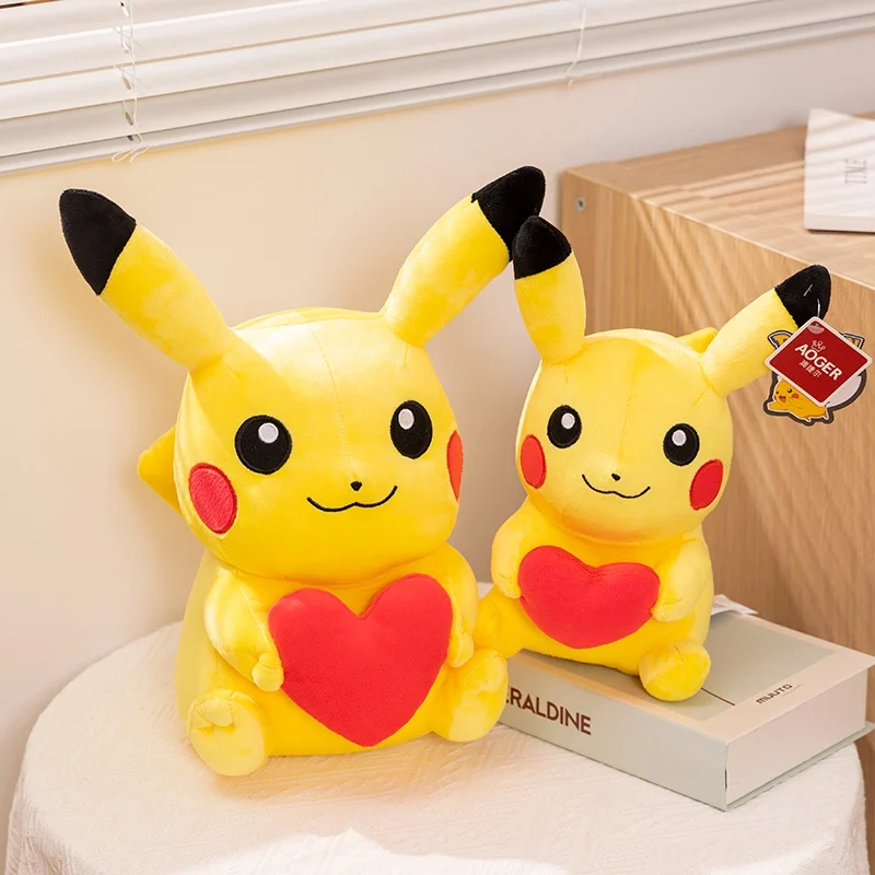 Pokemon Pikachu Hold Heart Stuffed Plush Toys Kawaii Ball Plush Kids Birthday Christmas Gift Cartoon Car Room Decoration