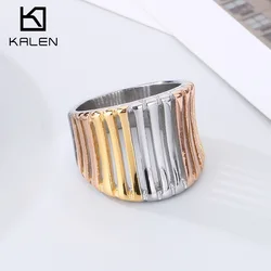 KALEN Mixed Colors Trendy Stainless Steel Rings for Women Punk Geometric Hollow Vintage Elegant Ring Party Jewelry