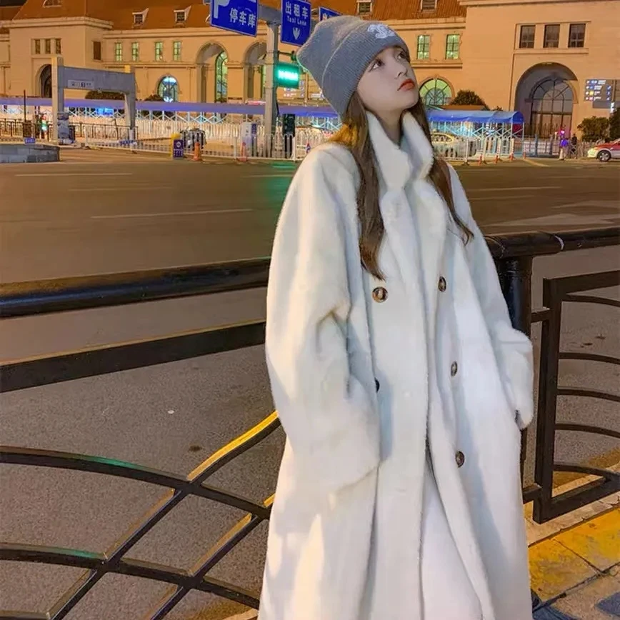 Anzugkragen, langer Mantel, 2025, Herbst/Winter, Damen-Imitat-Kaninchenfell, dick, warm, Temperament, umweltfreundliche Pelzmäntel